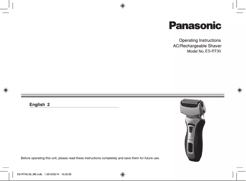 Page 1 de la notice Manuel utilisateur Panasonic ES-RT30