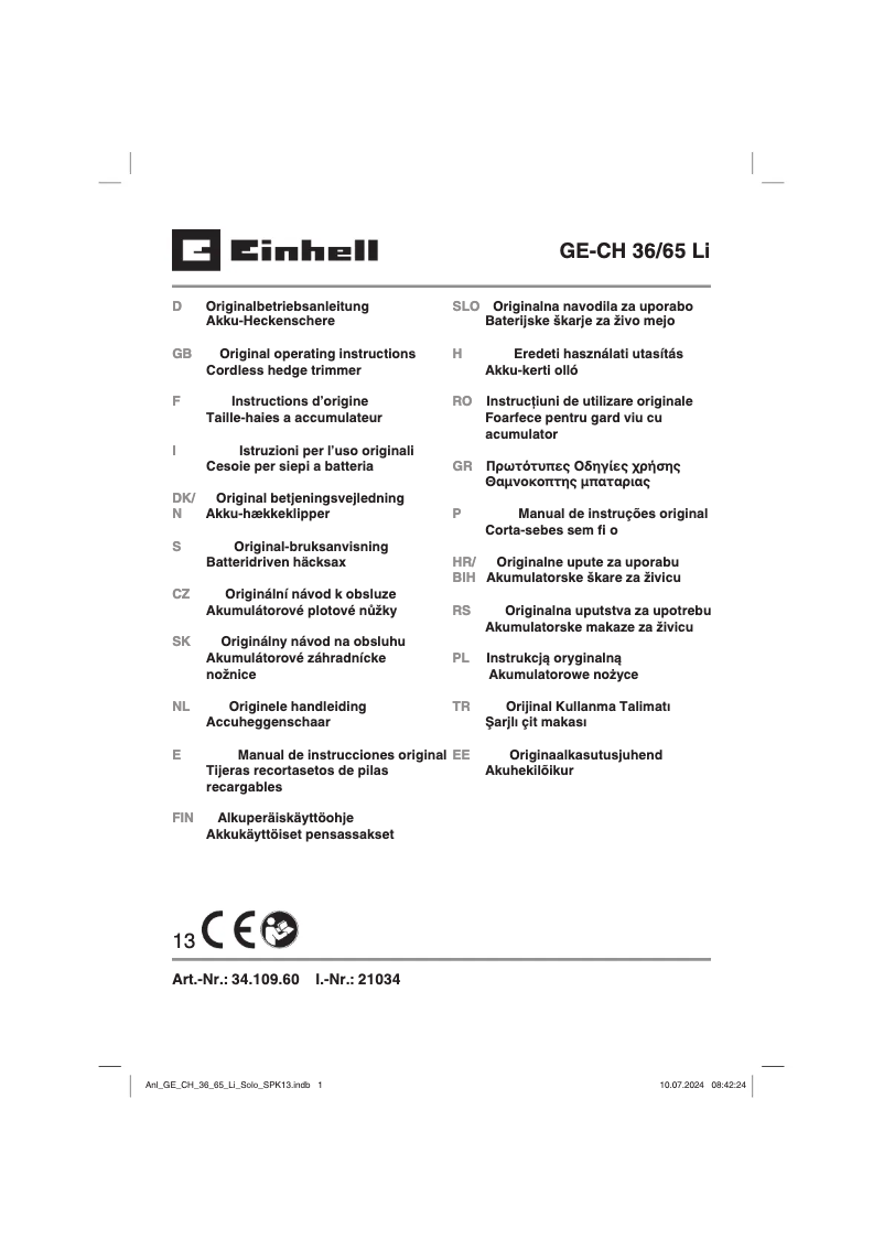 Page n°1 - Manuel utilisateur Einhell GE-CH 36/65 Li-Solo