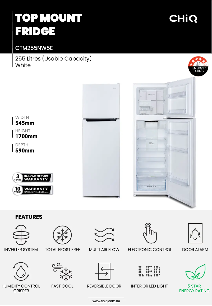 Página 1 del manual Ficha técnica CHiQ CTM255NW5E