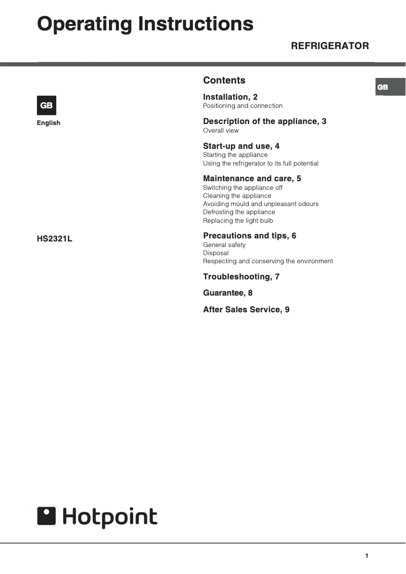 Page n°1 - Manuel utilisateur Hotpoint HS2321L