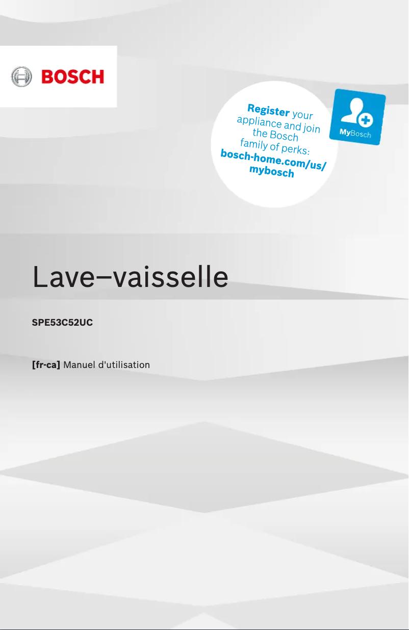 Page 1 de la notice Guide de démarrage rapide Bosch SPE53C52UC
