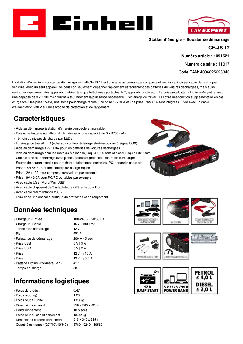 Page n°1 - Fiche technique Einhell CE-JS 12