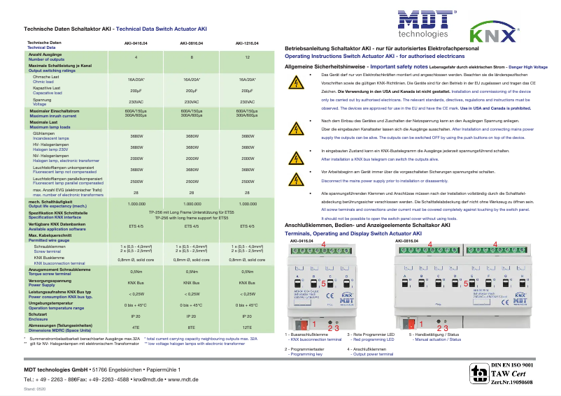 Page 1 de la notice Manuel utilisateur MDT AKI-0416.04