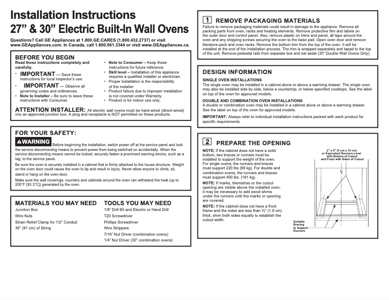 Page 1 of the manual Installation Guide GE JK3500SFSS