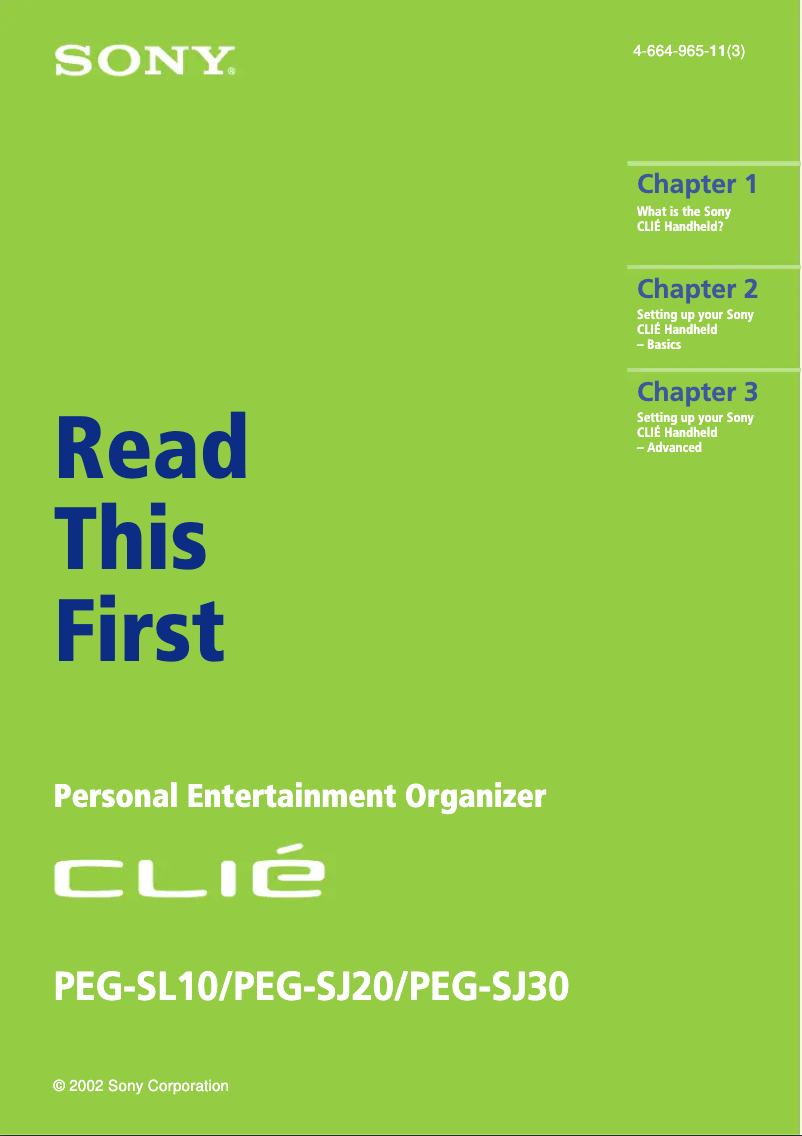 Page 1 de la notice Guide d'installation Sony Clié PEG-SJ20