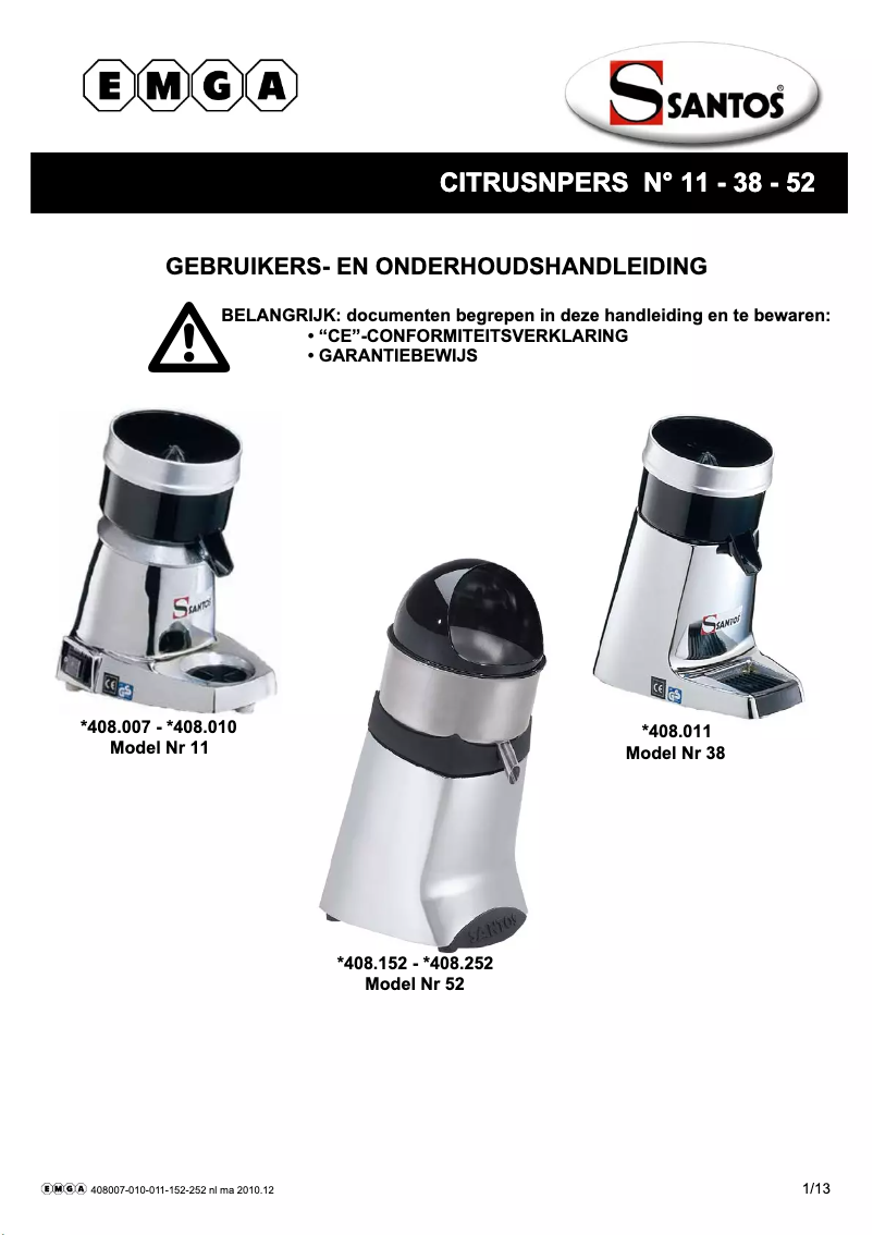 Page 1 de la notice Manuel utilisateur Santos N° 38