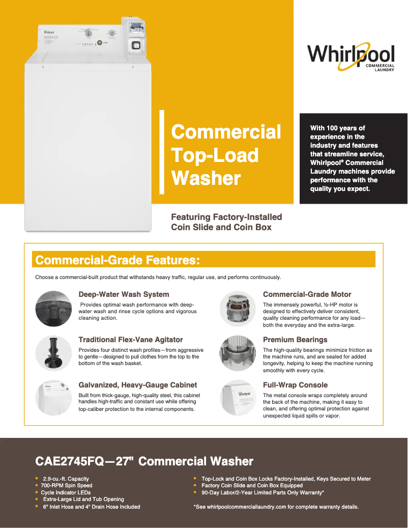 Page 1 de la notice Fiche technique Whirlpool CAE2745F
