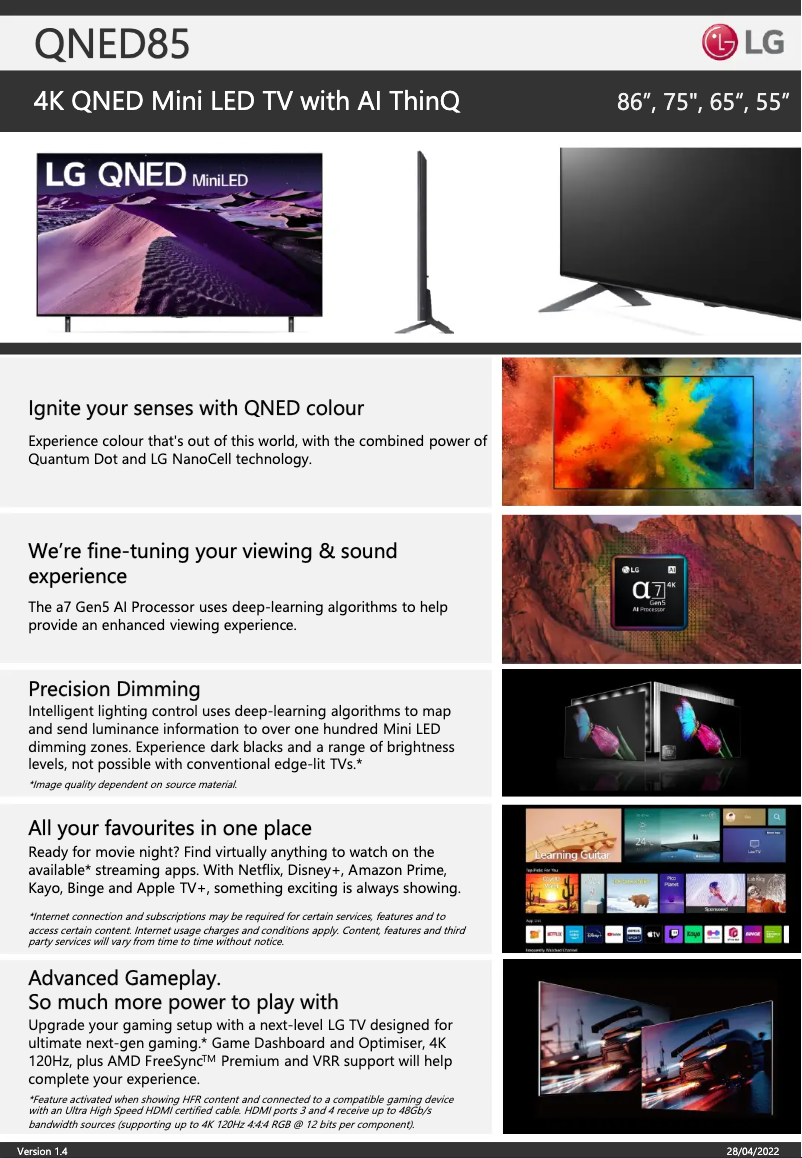 Imagen de la primera página del manual del dispositivo 86QNED85SQA