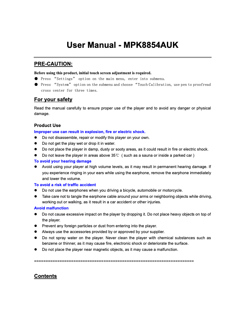 Page n°1 - Manuel utilisateur Curtis MPK8854AUK