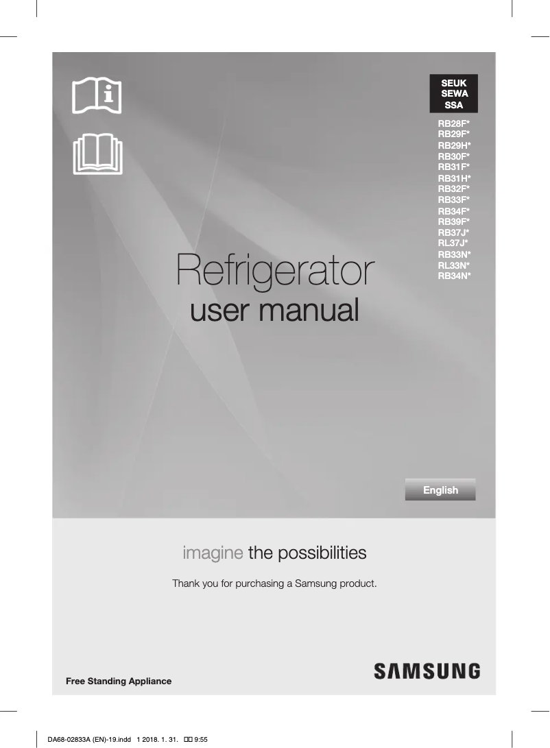 Page 1 de la notice Manuel utilisateur Samsung RB37K6033SS