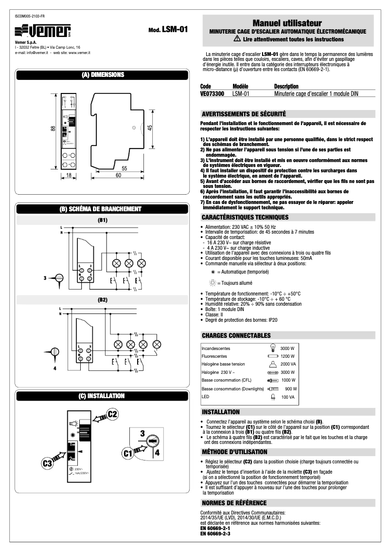Page n°1 - Manuel utilisateur Vemer LSM-01