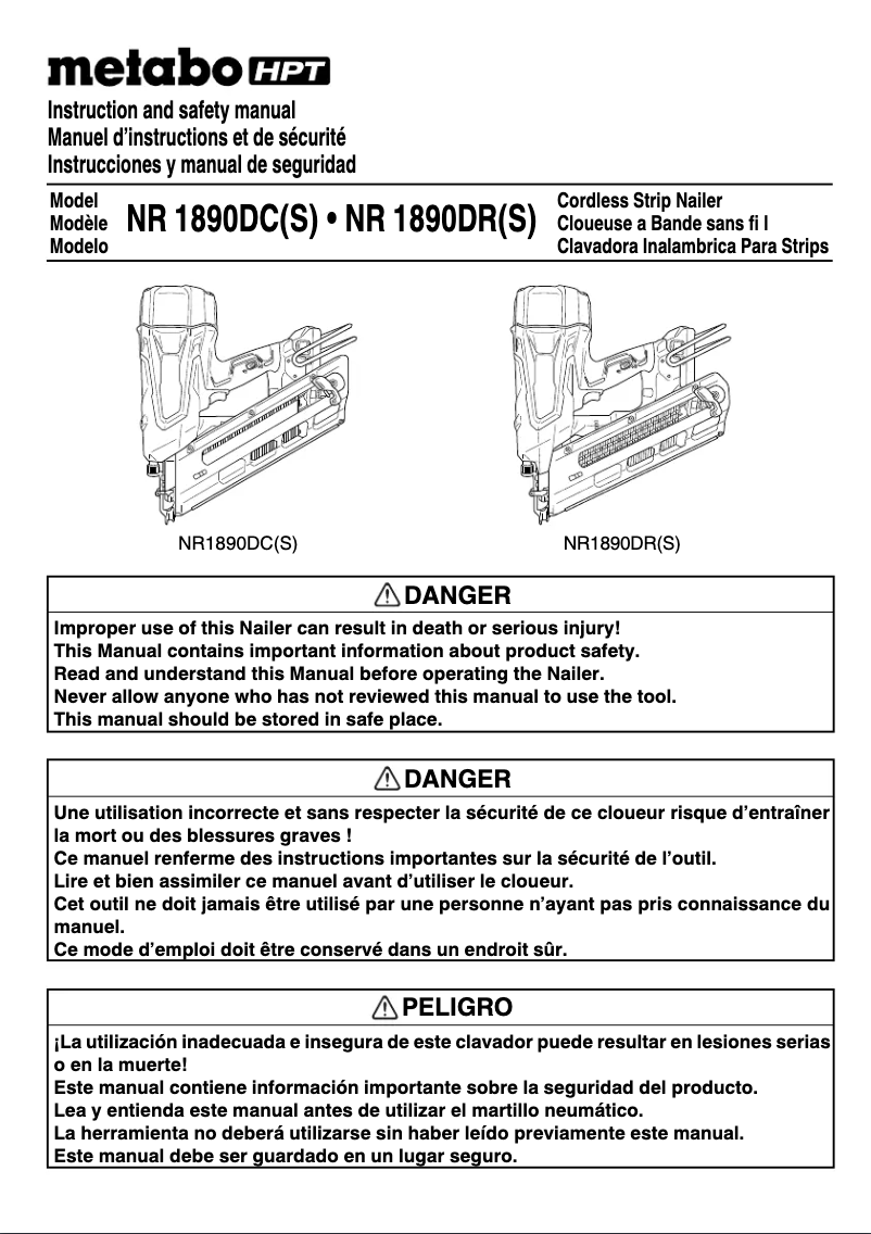 Page 1 de la notice Manuel utilisateur Metabo NR1890DRS