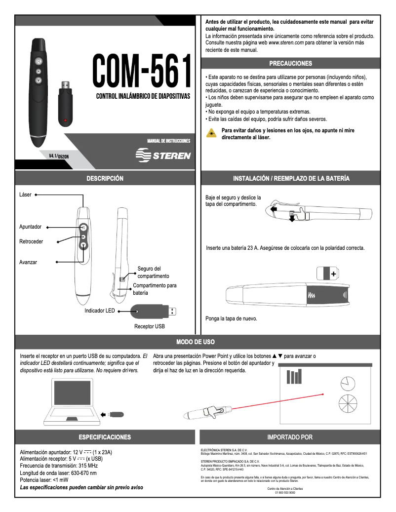 Image de la première page du manuel de l'appareil COM-561