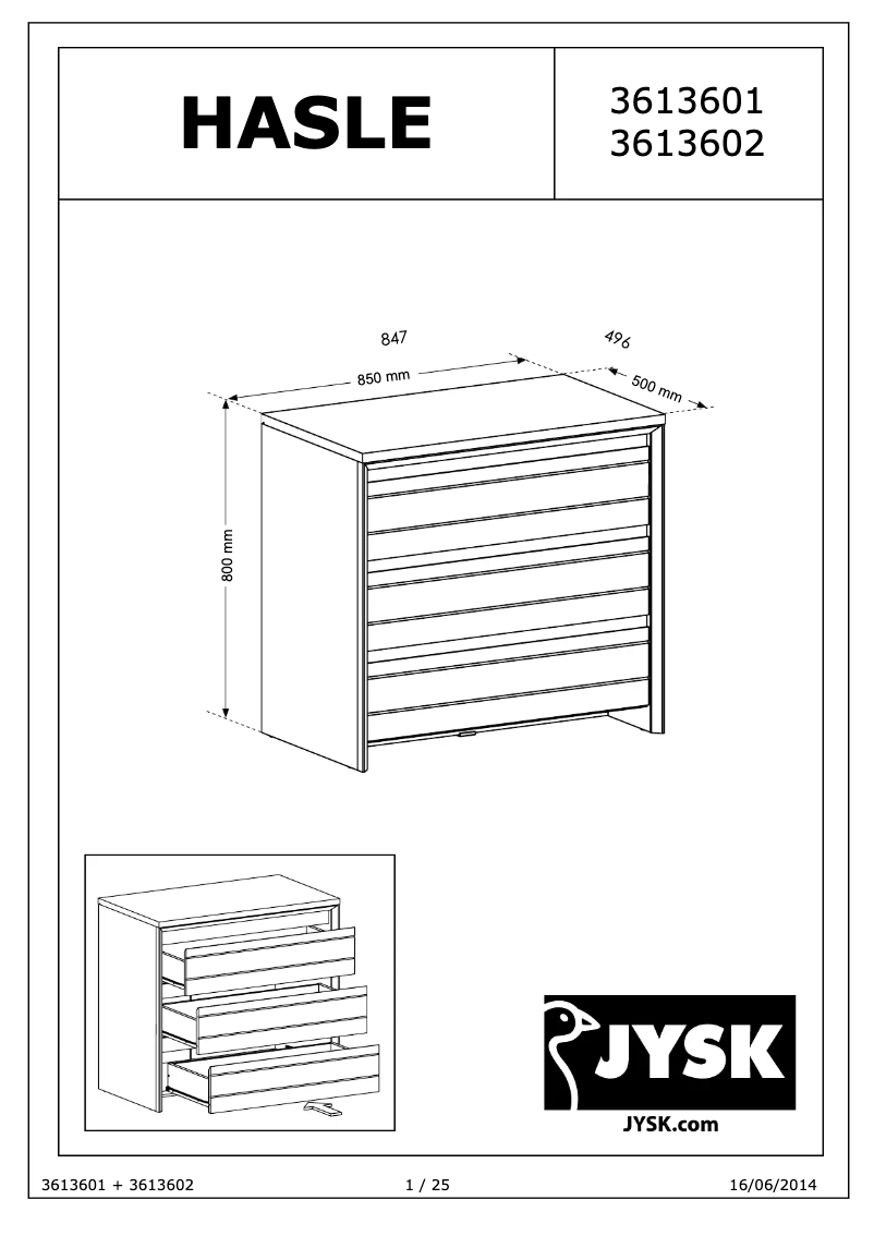 Page 1 de la notice Manuel utilisateur JYSK Hasle (85x80x50)