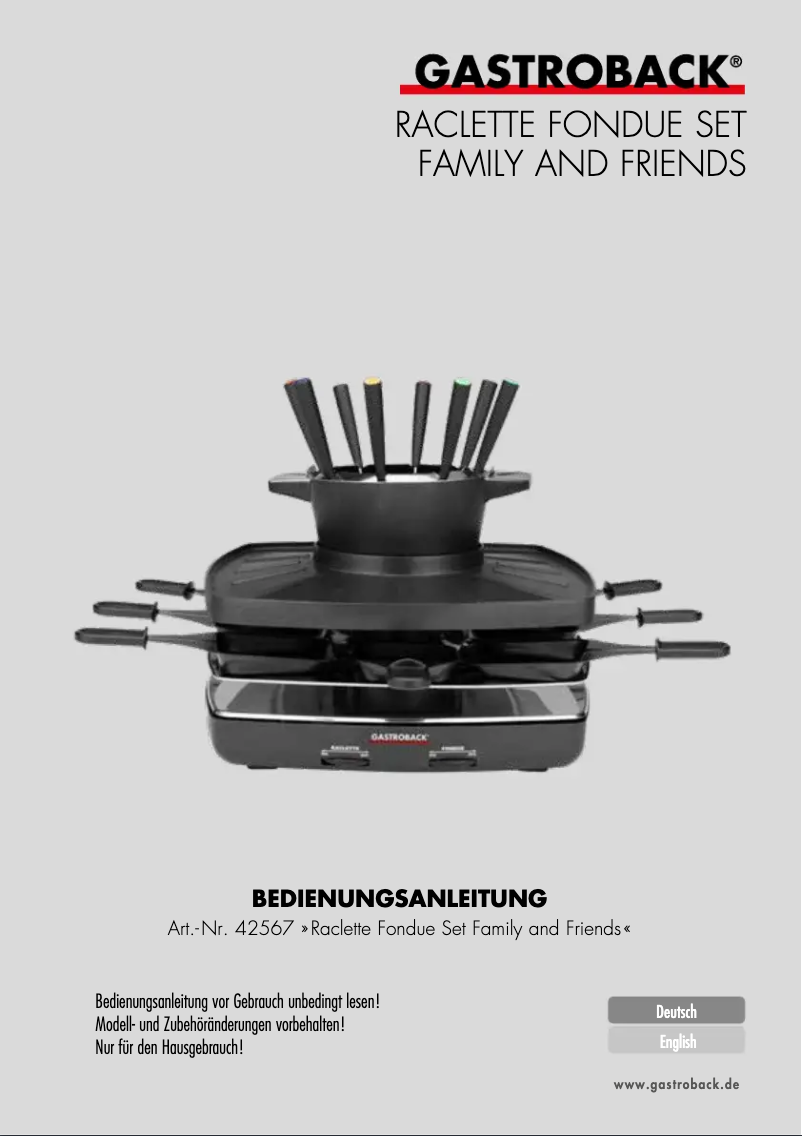 Page n°1 - Manuel utilisateur Gastroback Raclette Fondue Set Family & Friends 42567