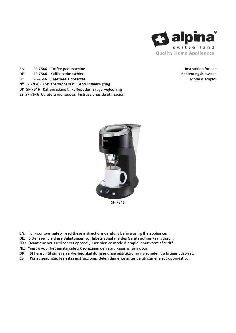 Page 1 de la notice Manuel utilisateur Alpina SF-7646