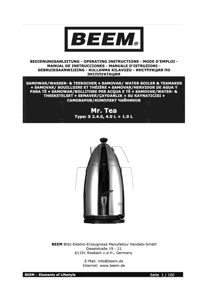 Page 1 de la notice Manuel utilisateur BEEM Mr. Tea