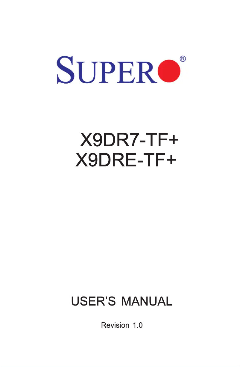 Page 1 de la notice Manuel utilisateur Supermicro X9DR7-TF+