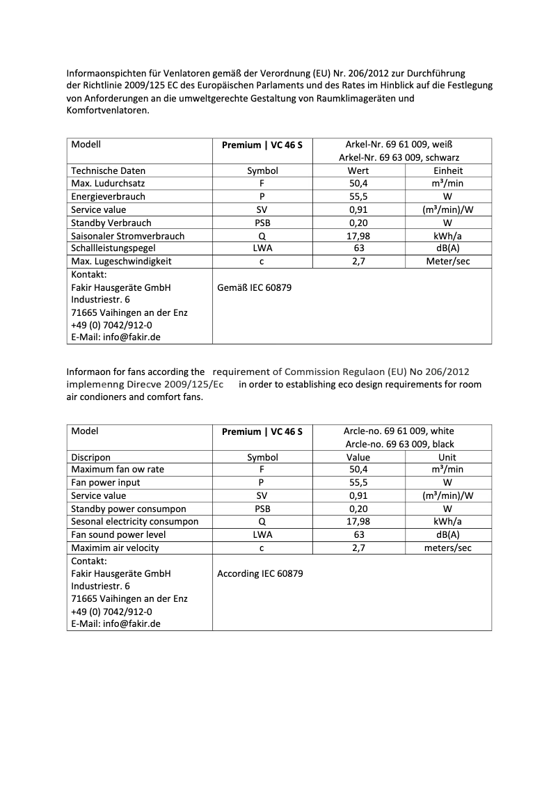 Image de la première page du manuel de l'appareil premium VC 46 S