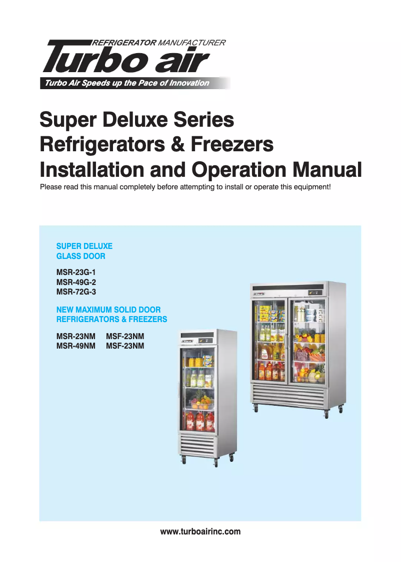 Page 1 de la notice Manuel d'utilisation et d'entretien Turbo air MSR-72G-3