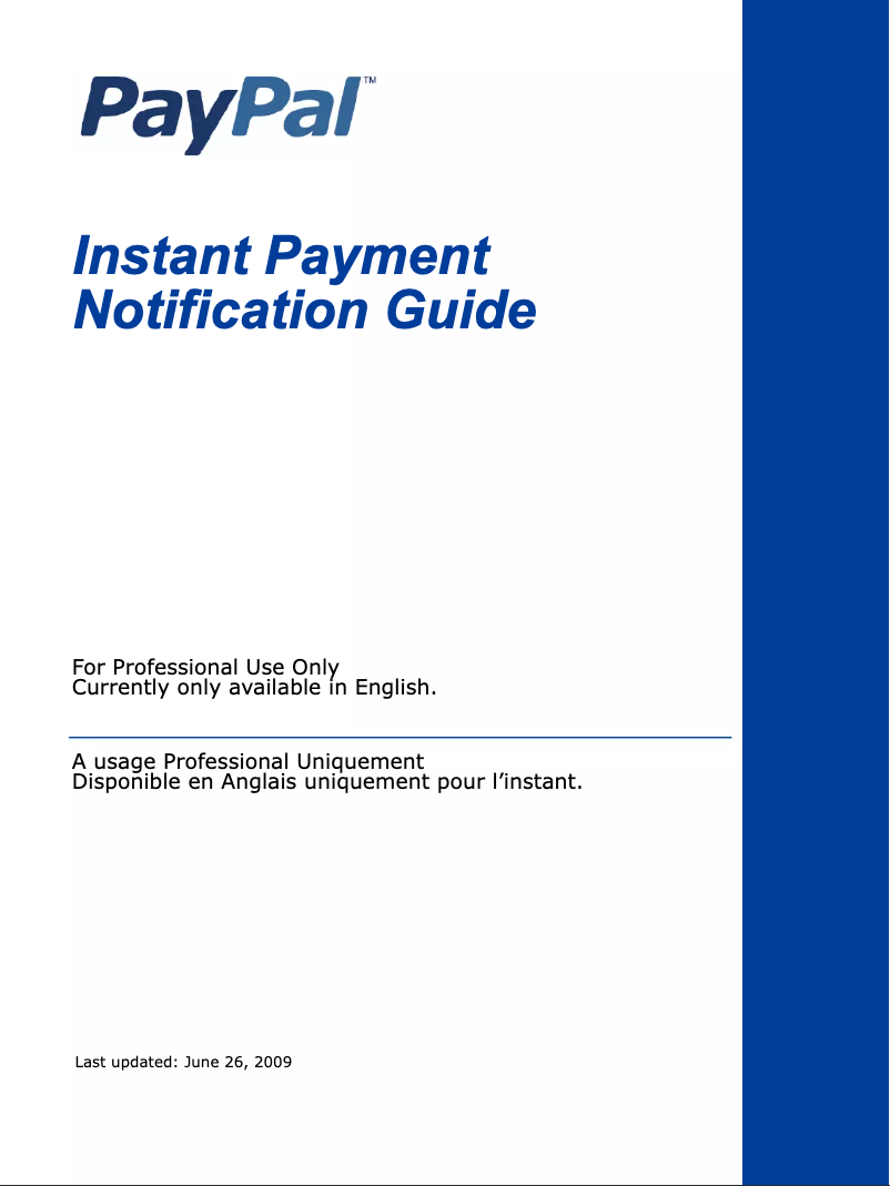 Page 1 de la notice Manuel utilisateur PayPal Instant Payment Notification (2009)