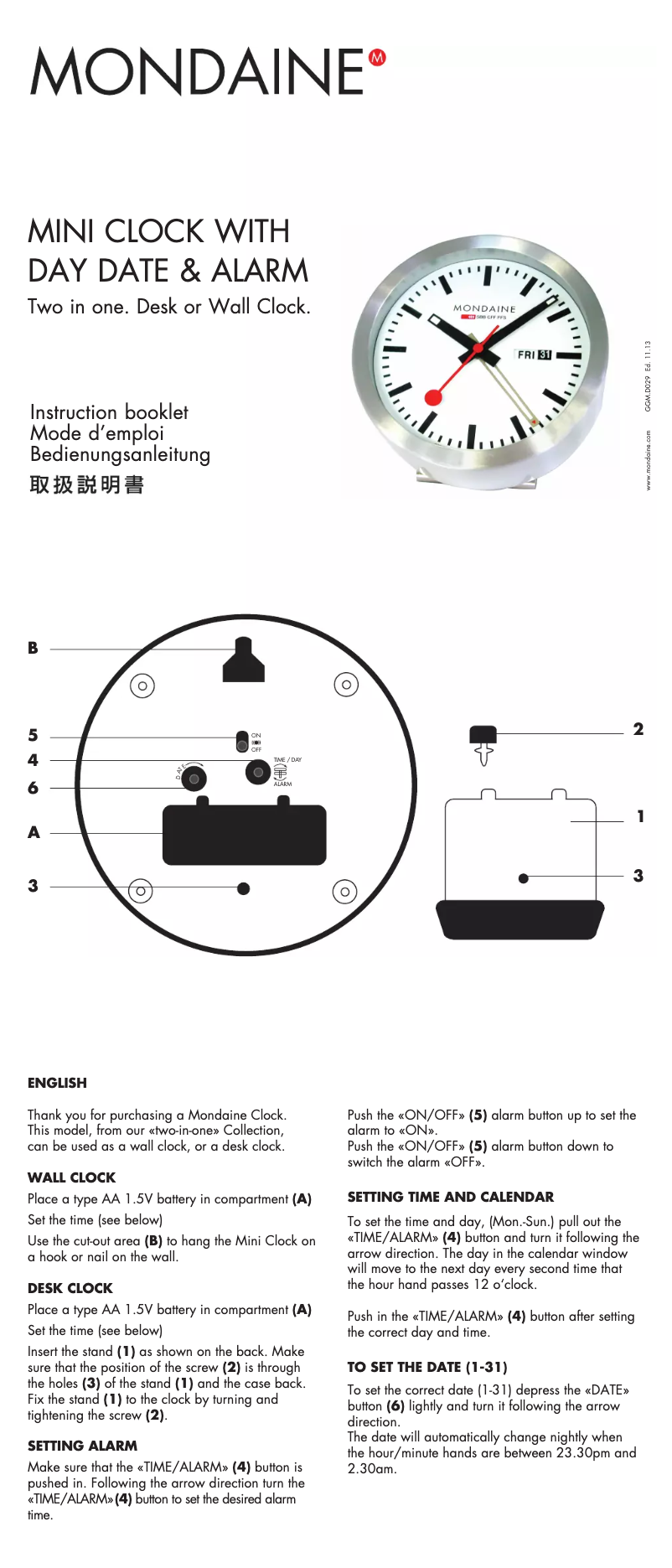 Page 1 de la notice Manuel utilisateur Mondaine GGM.D029