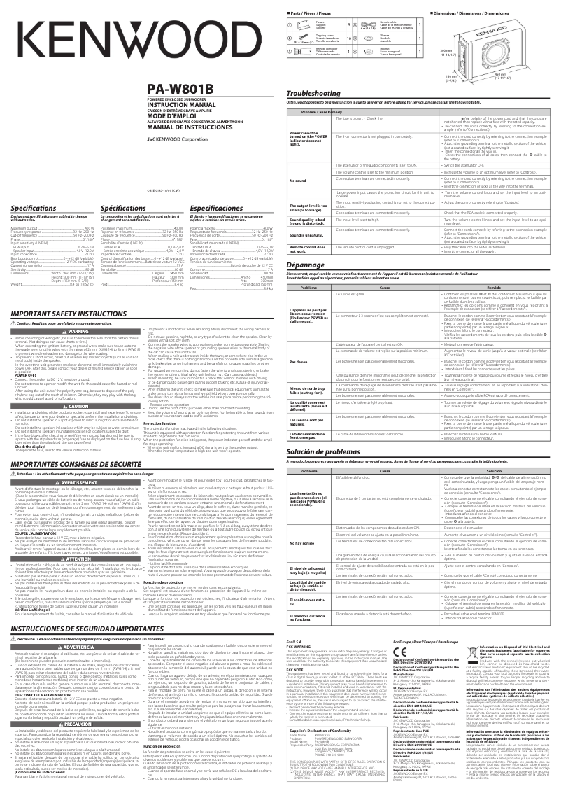 Page n°1 - Manuel utilisateur Kenwood PA-W801B