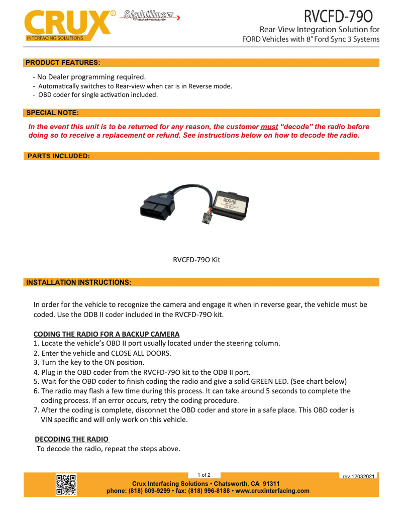 Image de la première page du manuel de l'appareil RVCFD-79O