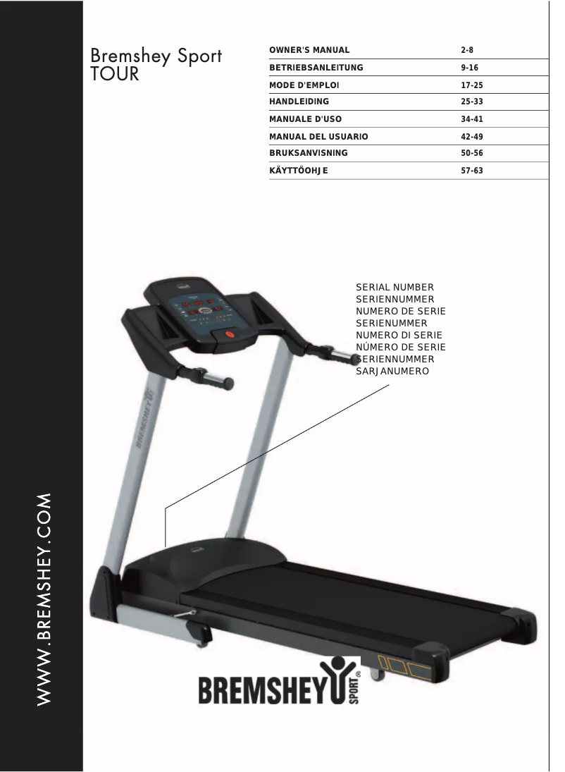 Page 1 de la notice Manuel utilisateur Bremshey Treadline Tour