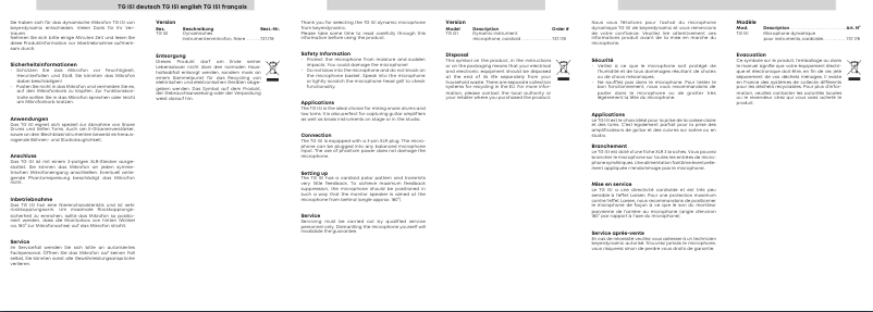 Page 1 de la notice Manuel utilisateur Beyerdynamic TG I51