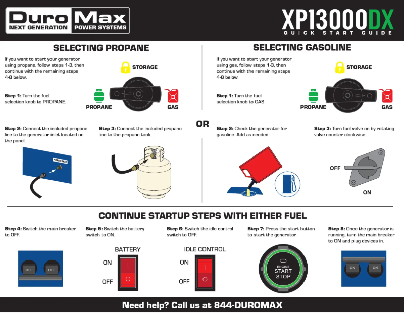 Page n°1 - Guide de démarrage rapide DuroMax XP13000DX