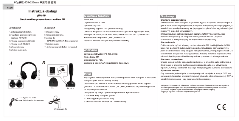 Image de la première page du manuel de l'appareil MH958