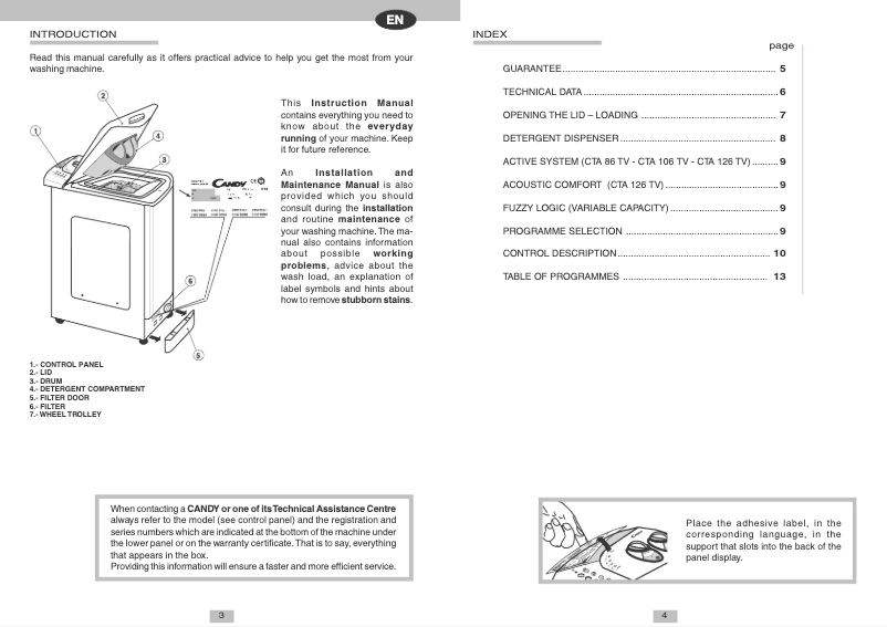 Page n°1 - Manuel utilisateur Candy CTA 86TVSY