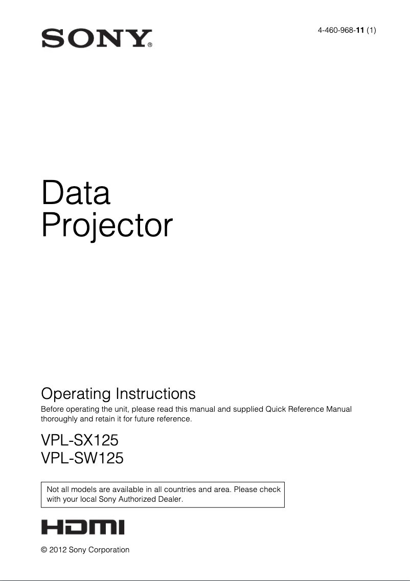 Page 1 de la notice Manuel utilisateur Sony VPL-SX125