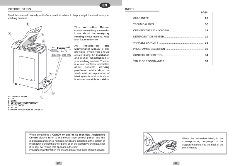Page n°1 - Manuel utilisateur Candy LB CTS55T ES