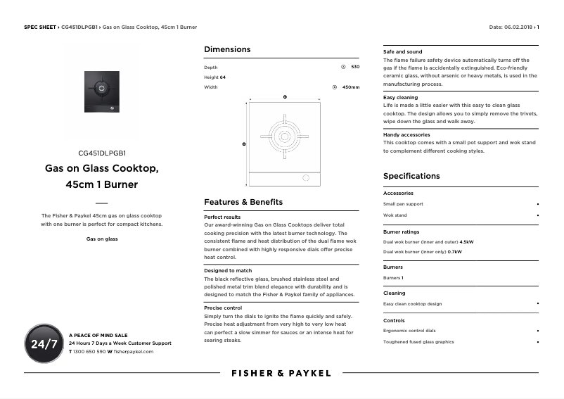 Page n°1 - Fiche technique Fisher & Paykel CG451DLPGB1