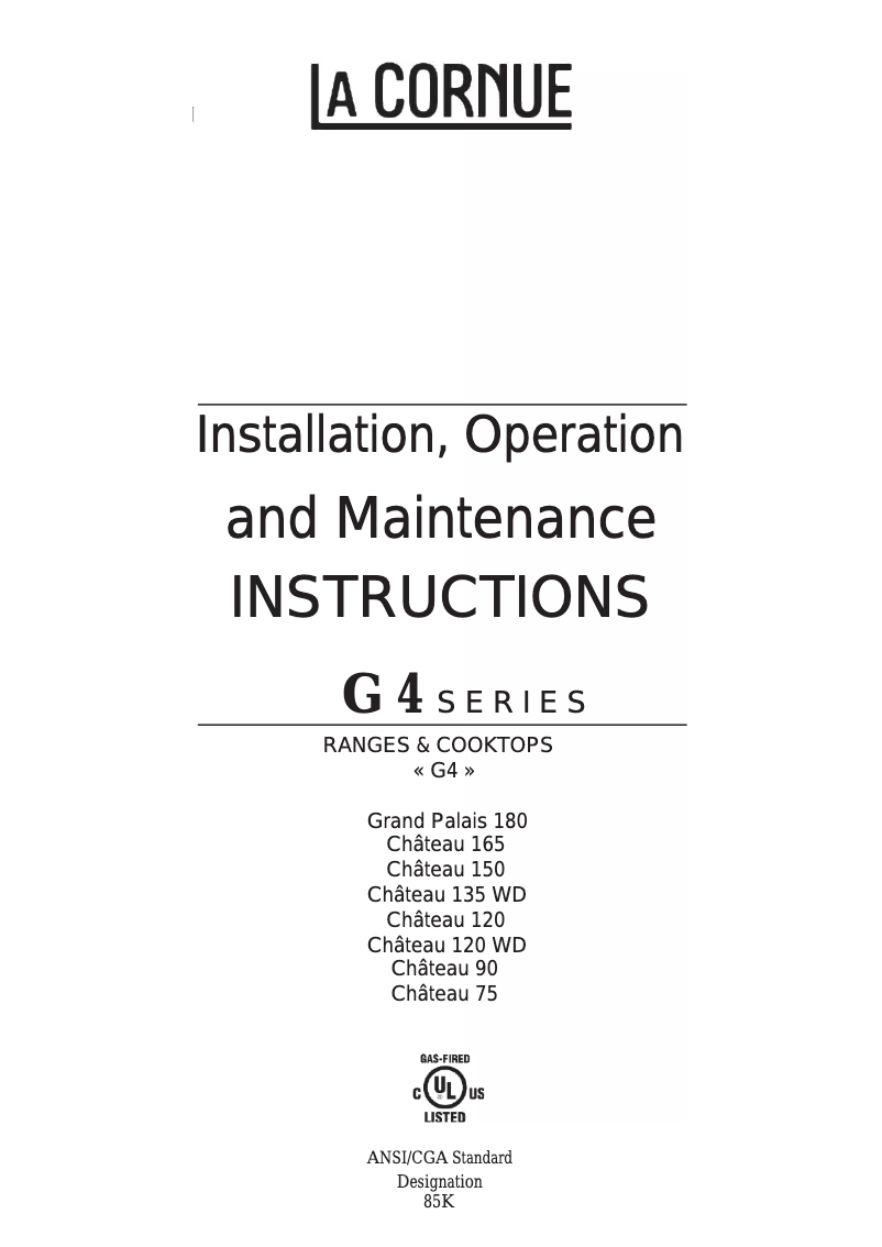 Page n°1 - Manuel utilisateur La Cornue G4 Chateau 120