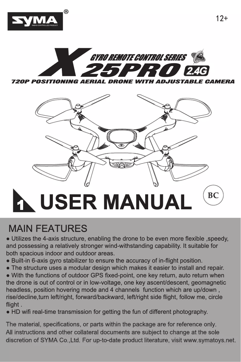 Page n°1 - Manuel utilisateur Syma X25 Pro