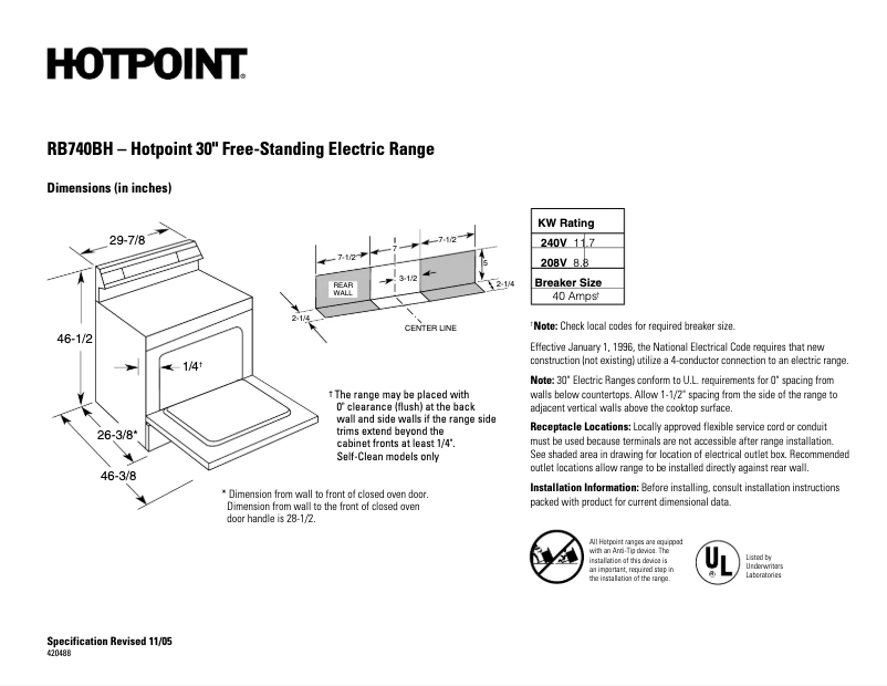 Page n°1 - Fiche technique Hotpoint RB740BHWH
