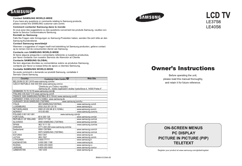 Page 1 de la notice Manuel utilisateur Samsung LE37S61B