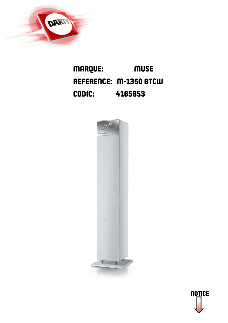 Page n°1 - Manuel utilisateur Muse M-1350 BTCW