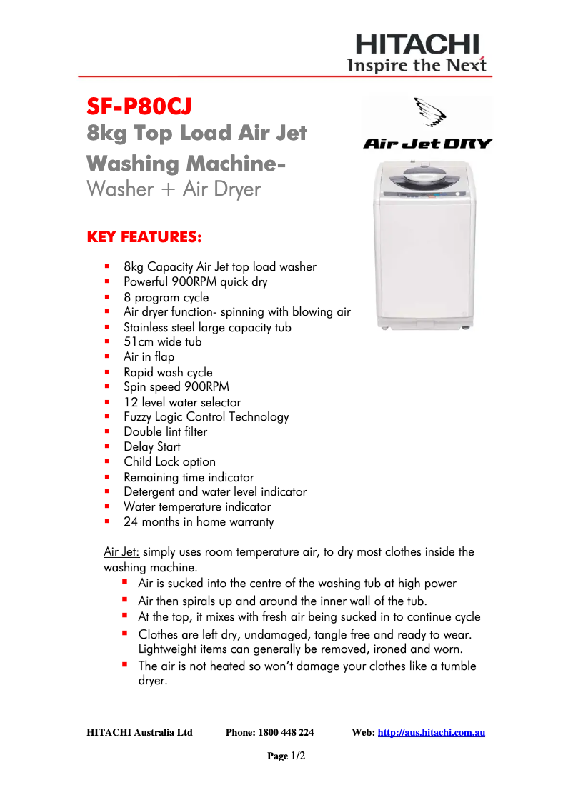 Página 1 del manual Folleto Hitachi SF-P80CJ