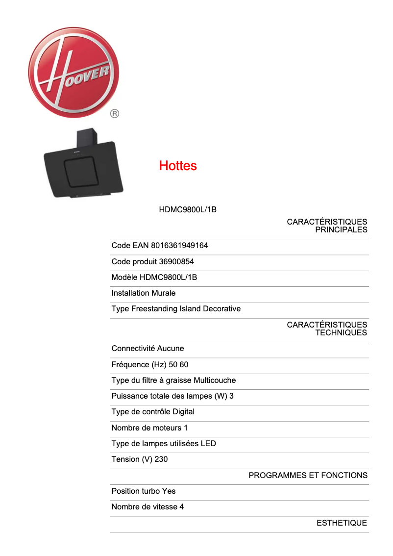 Page n°1 - Mode d'emploi Hoover HDMC9800L/1B