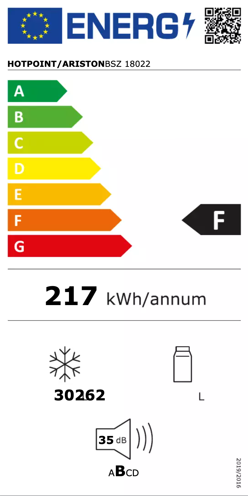 Page 1 de la notice Label énergétique Hotpoint BSZ 18022