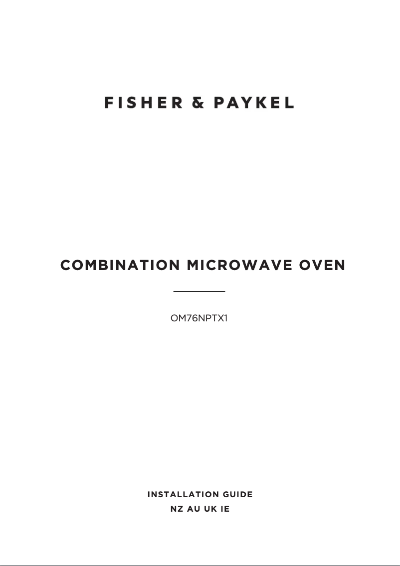 Page 1 de la notice Guide d'installation Fisher & Paykel OM76NPTX1