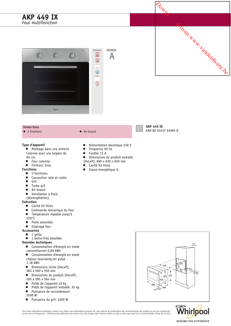 Page 1 de la notice Manuel utilisateur Whirlpool AKP 449/IX