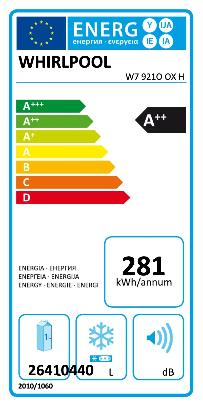 Página 1 del manual Etiqueta energética Whirlpool W7 921O OX H