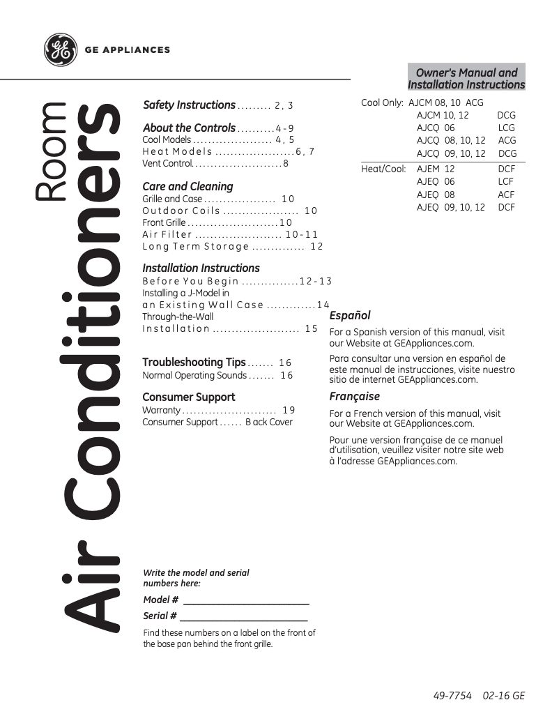 Page 1 de la notice Guide d'installation GE AJEM12DCF