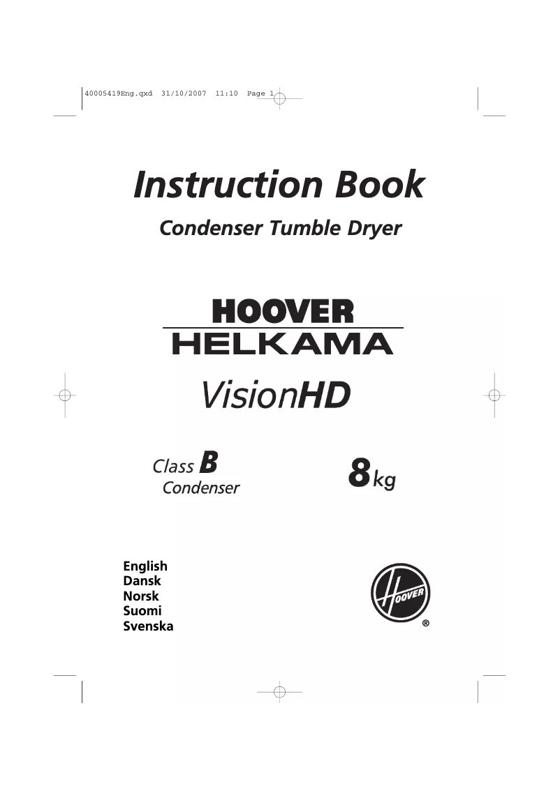 Page 1 de la notice Manuel utilisateur Hoover-Helkama HH KR 381XT-S