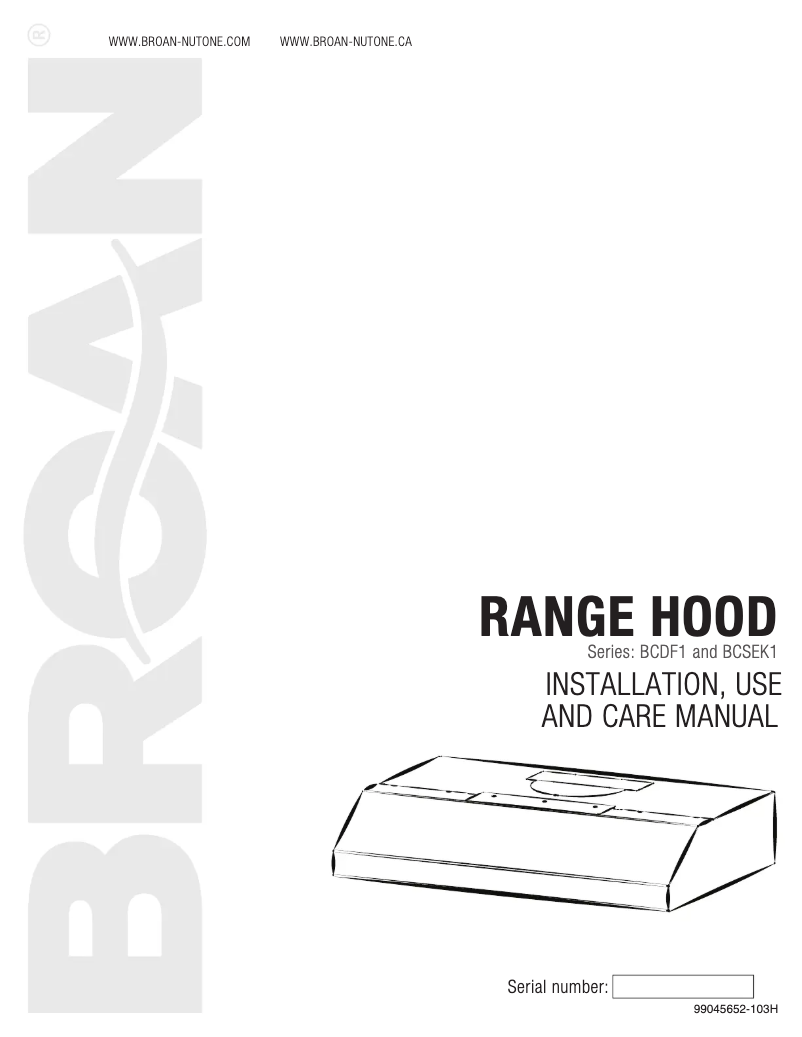 Page n°1 - Guide d'installation Broan BCDF142SS
